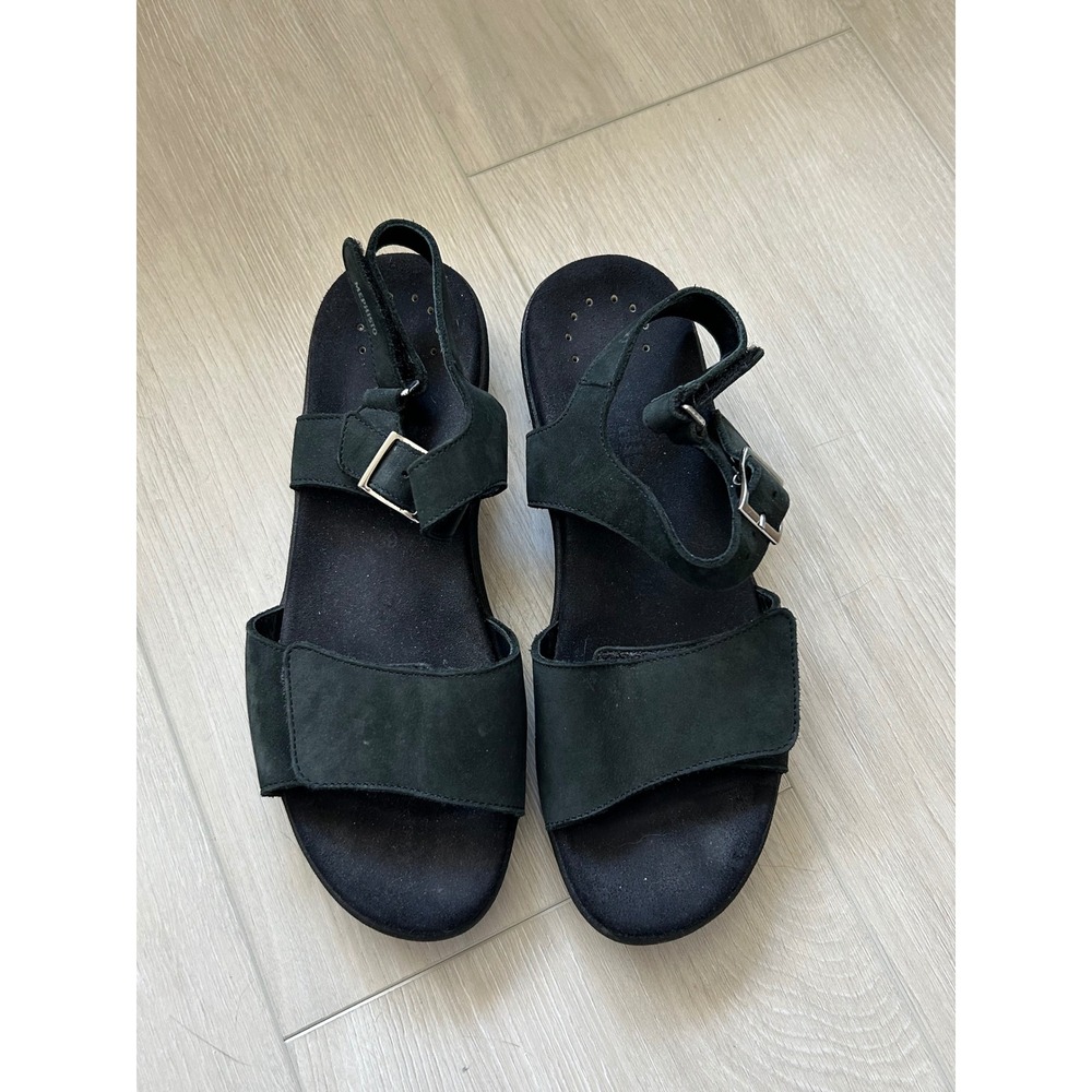 Mephisto Black Nubuck Leather Adjustable Strap Sandals 39 suport cushion walking